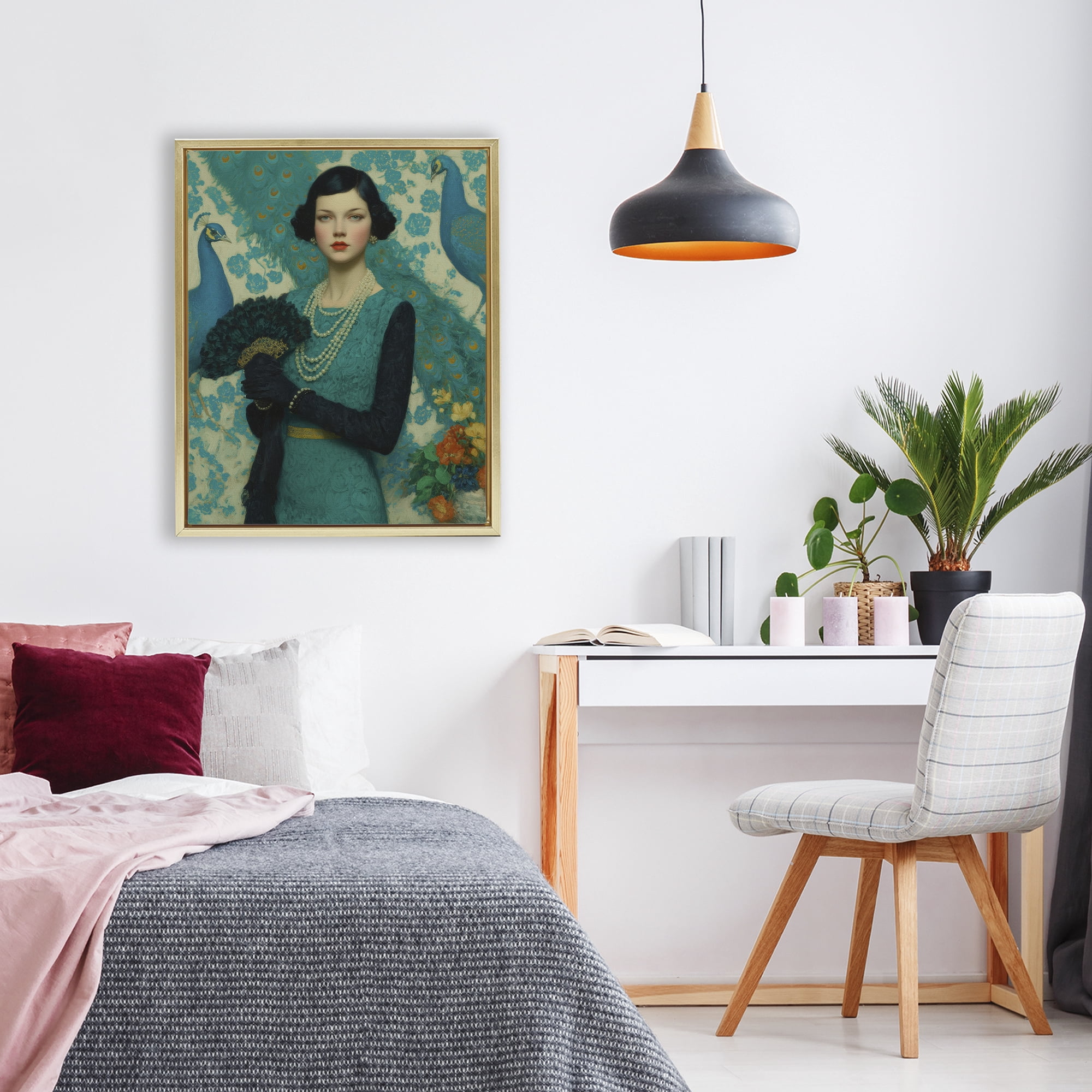 Stupell Industries Vintage Peacock Poise Gold Framed Floater Canvas Wall Art, design by A Barefoot Stylist