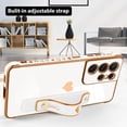 thumbnail image 4 of Designed for Samsung Galaxy S21 Ultra Case with Strap Luxury Love Heart Plating Gold Bumper Phone Cover Wristband Kickstand Full Body Protective Slim Case for Women - White, 4 of 9