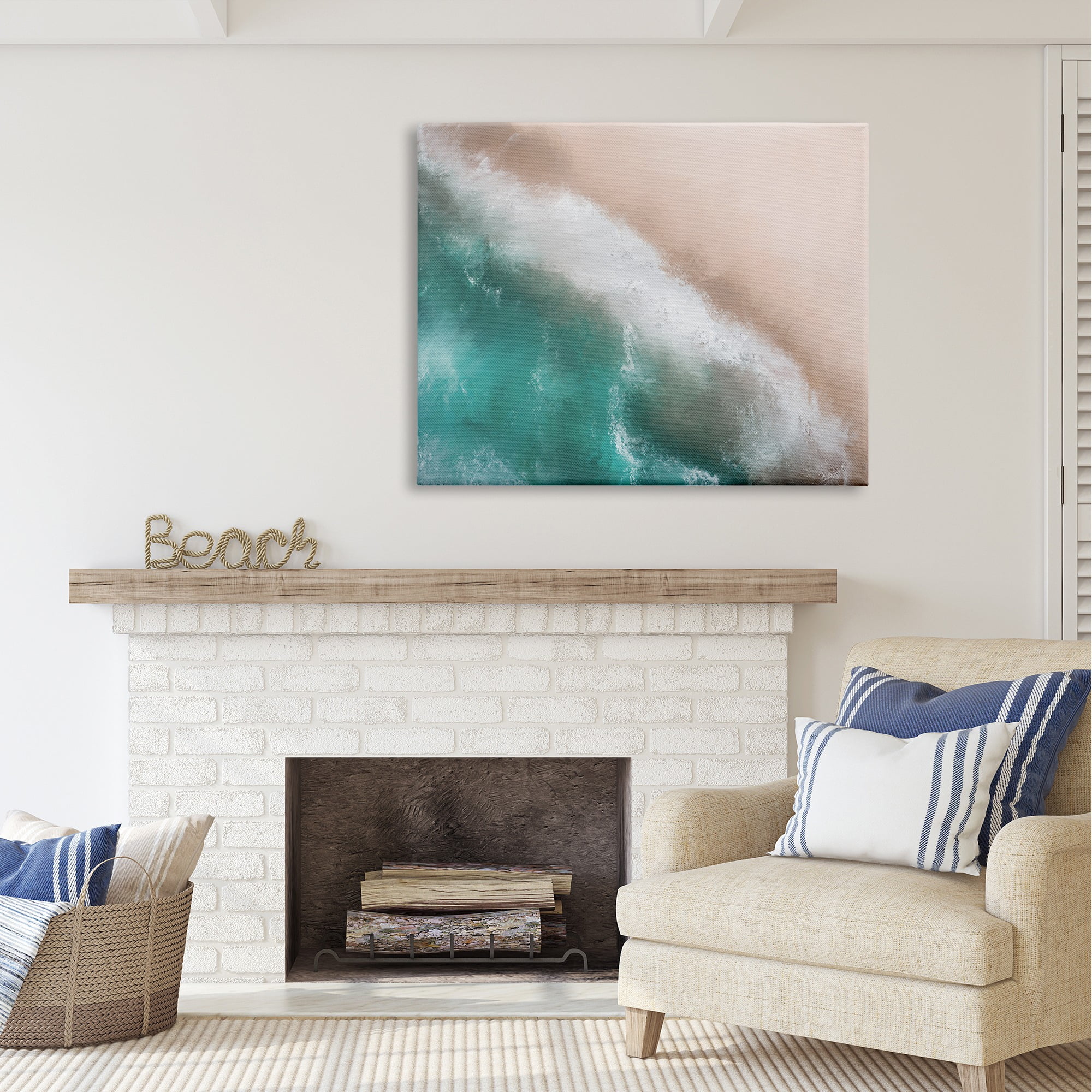 Stupell Industries Aerial Beach Foam View Landscape Painting Gallery Wrapped Canvas Art Print Wall Art, 48 x 36