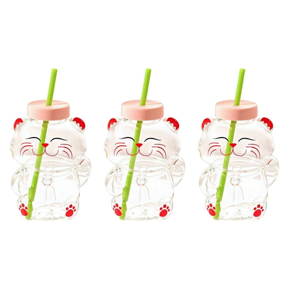 Glass straw cup with lid, Engaging bear-shaped cup, suitable for coffee, Concoctions, beer, and cocktails, safe drinking cup for home use.