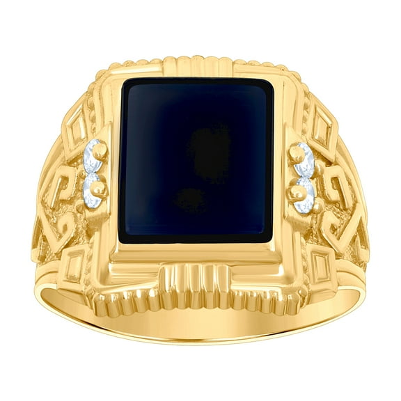 10k Yellow Gold Mens Cubic Zirconia Black Enamel Square Head Fashion Ring 17.5mm Wide Ring for Men