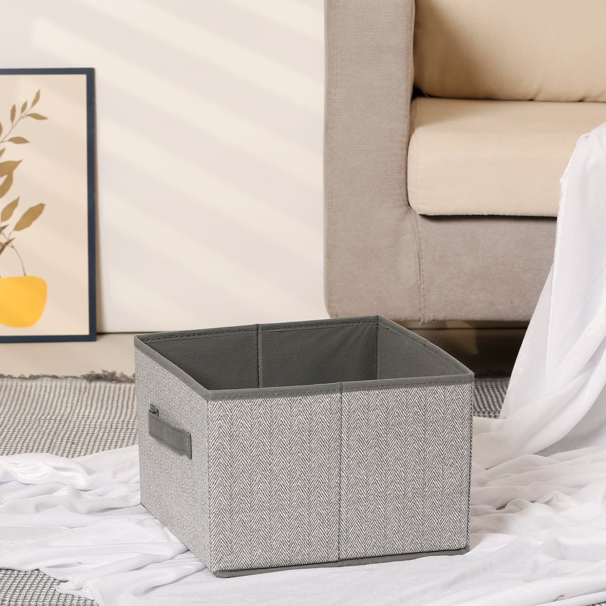 Unique Bargains Storage Cube Bin with Handles 1 Pack Collapsible Storage Basket Grey S