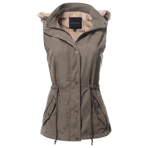 FashionOutfit Women's Casual Solid Drawstring Waist Anorak Vest with Detached Hoodie