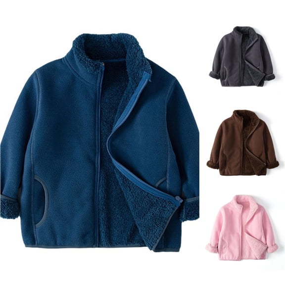 Ulitacool Winter Coats For Boys Long‑Sleeve Solid Color Outerwear Zipper Windbreak Jacket Toddler Trend Clothing Dark Blue