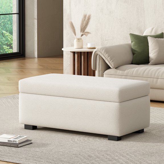 Christopher Knight Home Chenille Upholstered Storage Bench, Lift-Top Ottoman for Entryway or Bedroom, Beige