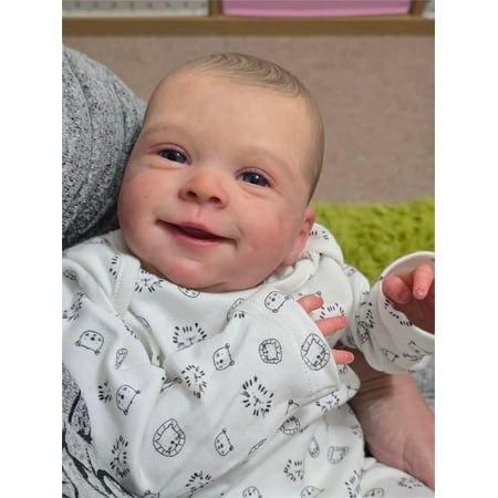 Lifelike Reborn Baby Dolls 18 inch Soft Cloth Body Sweet Smiling Real Life Baby Feeling Realistic Newborn with Outfit and Feeding Toy for Kids 3+ Years