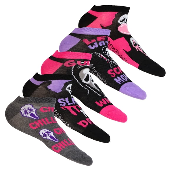 Ghostface Socks Assorted Horror Designs Women's 5-Pack Low Cut, Shoe Size 4-10
