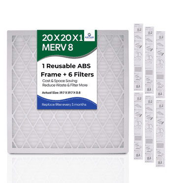 Airtime Filters Reusable 20x20x1 Merv 8 Air Filter, ABS Plastic Frame with 6 Pleated Filters for Cost-Effective Indoor Air Filtration