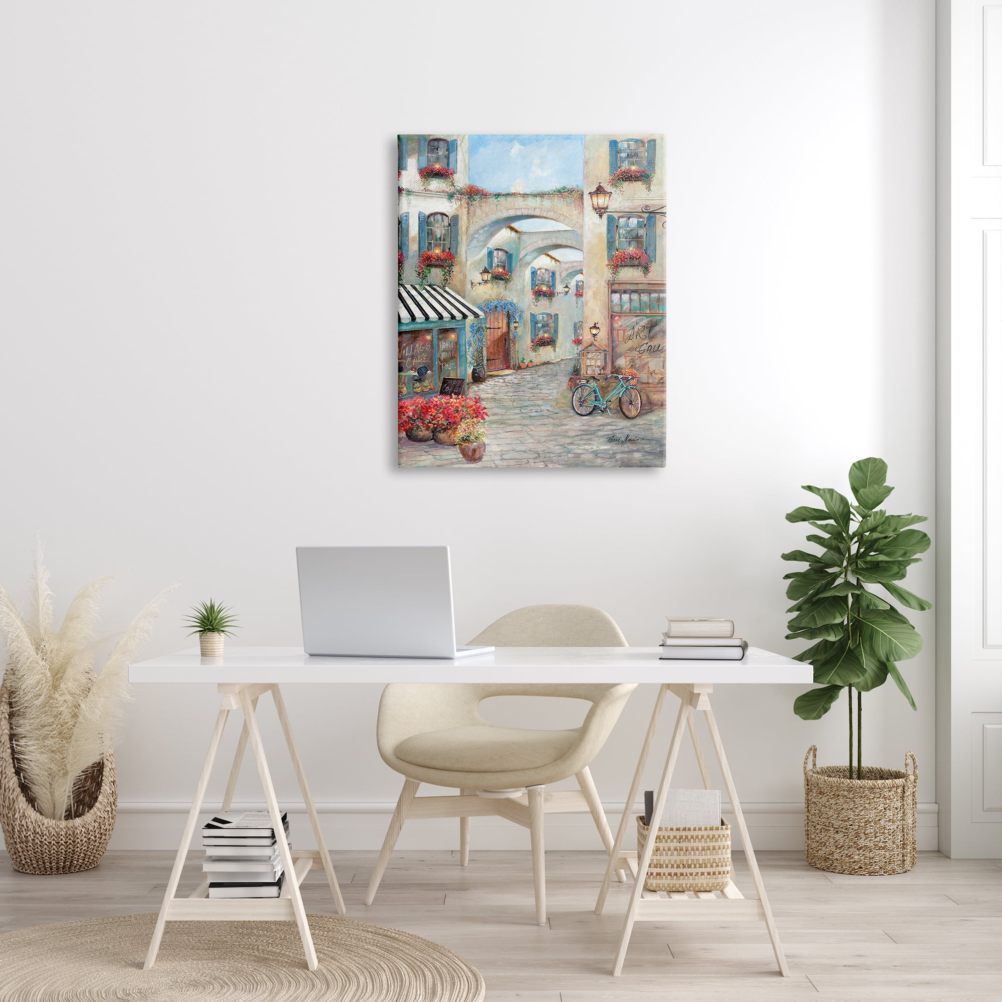 Stupell Industries European Village Traditional Town Square Bistro Flowers Architecture, 30 x 40, Design by Ruane Manning