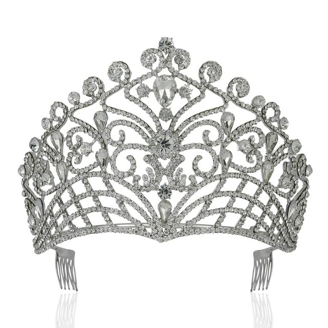 Lush Clear Cristal Austriaco Rhinestone Tiara Corona Nupcial Prom Pageant T11884 (Plata)