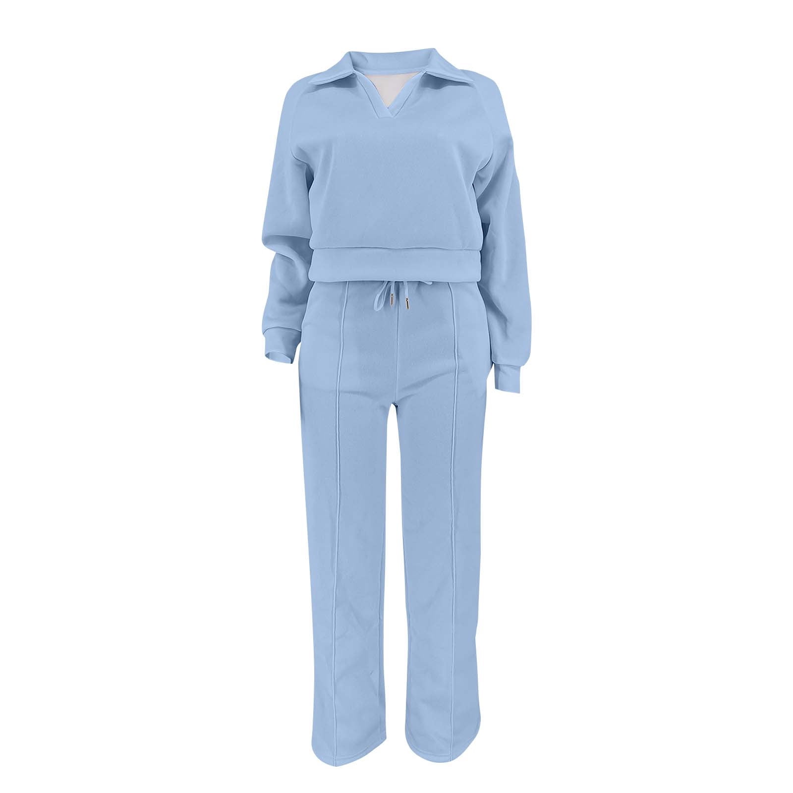 Fewfanhot Womens Sets 2 Piece Outfits Fall Casual V Neck Sweatshirt with Wide Leg Sweatpants Tracksuit Lounge Set
