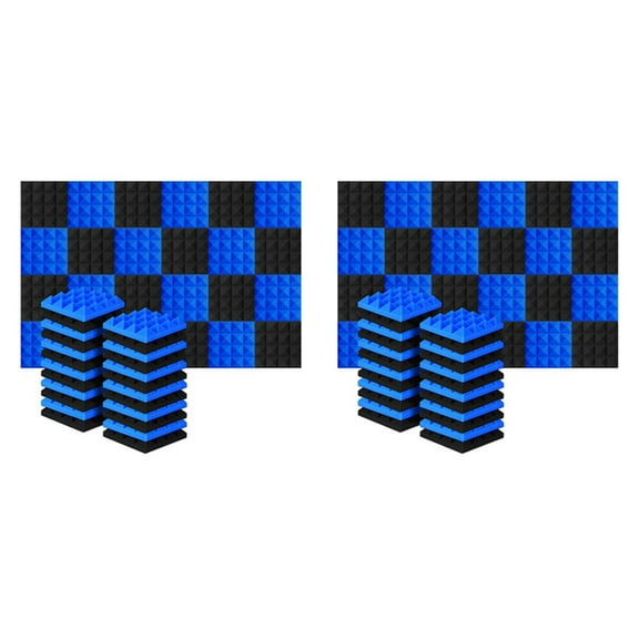 48Pcs 25X25X5Cm Studio Acoustic Soundproof Foam Pyramid Noise Insulation Sound Absorption Treatment Panels Black Blue