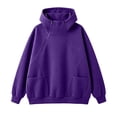 thumbnail image 4 of ECHFIPROM Womens Hoodies with Pocket Oversized Long Sleeve Purple Solid Color Casual Womens 1/4 Zip Hooded Daily Basic Top,M, 4 of 7