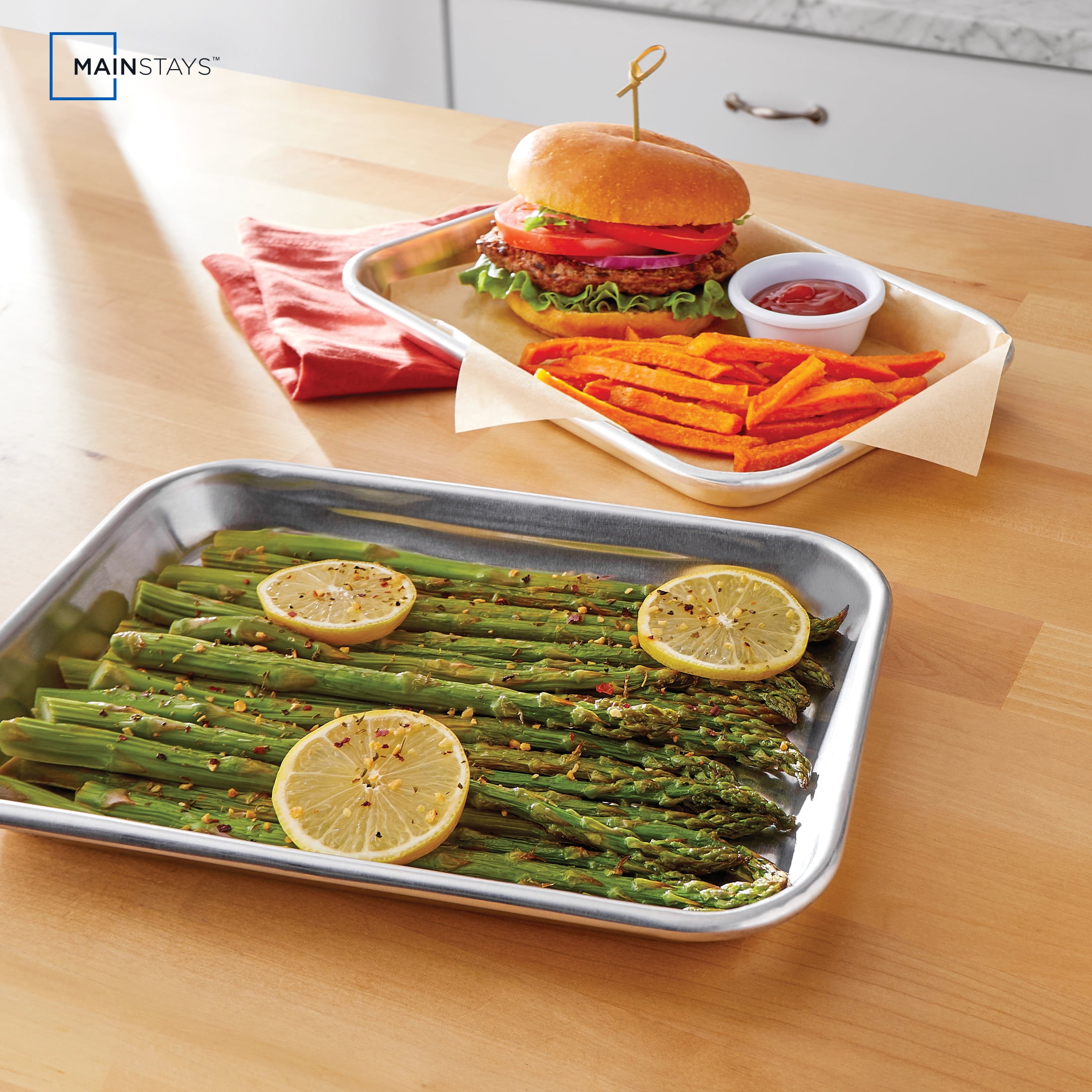 Mainstays Aluminum Baking Sheet 2pc Set, 7x10 inches, Burger Tray