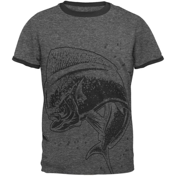 Dorado Mahi Mahi Dolphin Fish Mens Ringer T Shirt Dark Heather-Black LG