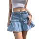 thumbnail image 1 of (Azul claro M) Falda vaquera elástica delgada con volantes y cintura alta para chica sexy falda corta informal para mujer, 1 of 8