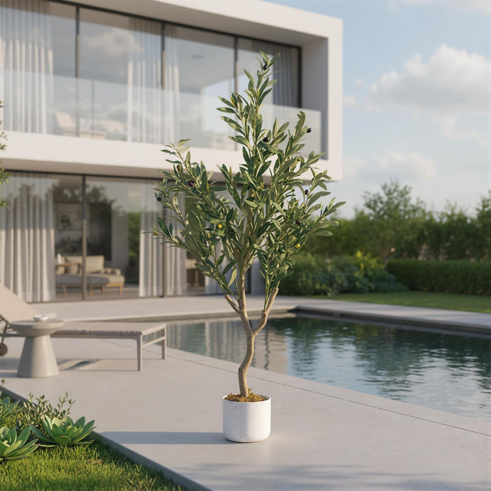 3.9FT Faux Olive Tree, Artificial Olive Trees with Lifelike Olive Branche and Fruits, Fake Floor Plants with Pot for Indoor Home Office Living Room Outdoor Decor