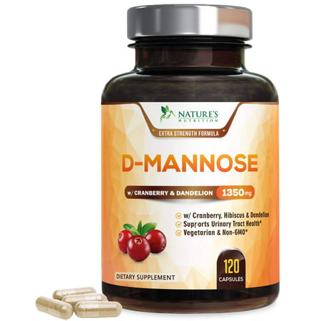 Nature's Nutrition D-Mannose Capsules with Cranberry for UTI, Bladder, & Urinary Tract Health, 1400mg, 120 (Best Rx For Uti)