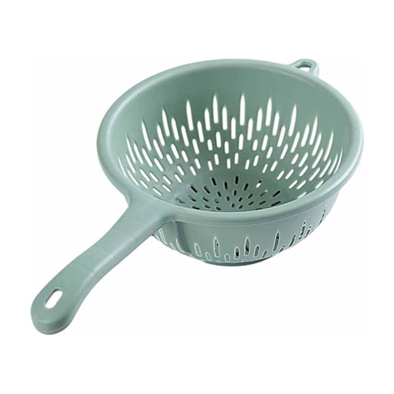 Colander With Handle For Washing Fruits And Vegetables Compact Kitchen Drain Strainer For Food And Easy To Store For Home Use And Dark Blue Blue White