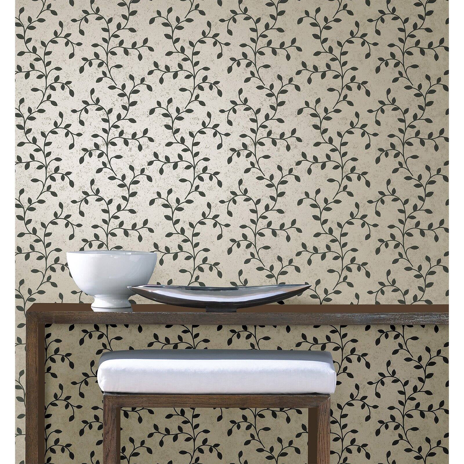 Beacon House Paulette Silver Trailing Leaves Wallpaper, 20.5-in by 33-ft, 56.38 sq. ft