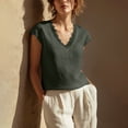 thumbnail image 6 of Craaazy Womens Spring And Summer Lace Trim Linen Top V-Neck Cap Sleeve Casual Blouse for Daily Wear Gifts, 6 of 8