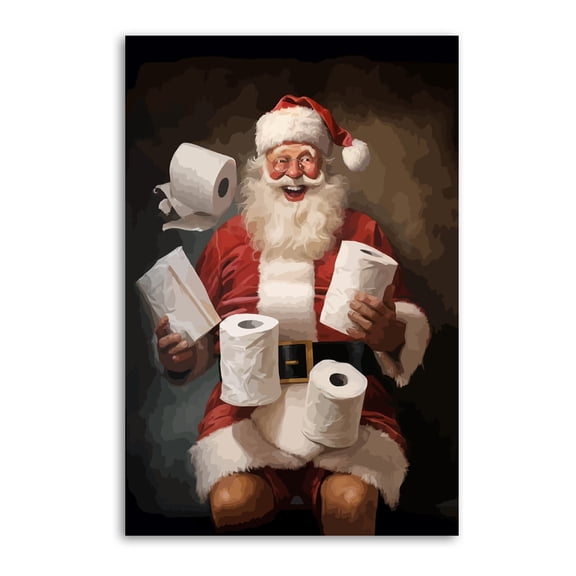 Santa Claus Sits on The Toilet in The Bathroom at Christmas. Posters Art Print Wall Photo Paint Poster Hanging Picture Family Bedroom Decor Gift 24x36inch(60x90cm)