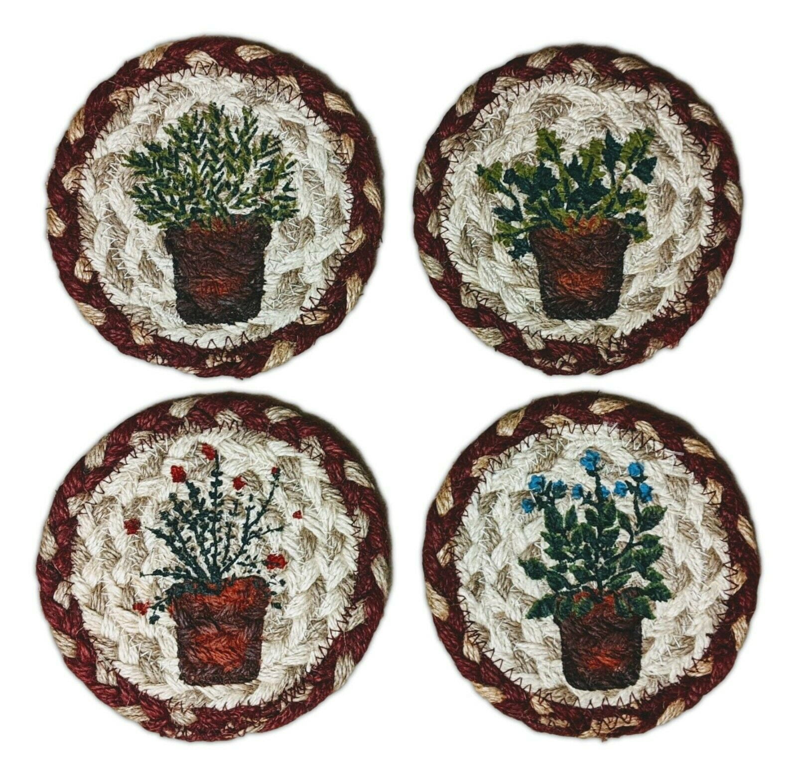 Herbs PARSLEY, SAGE, ROSEMARY, THYME 100 Natural Braided Jute Coaster