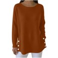 thumbnail image 2 of Qulqfy Tops Women Waffle Knit Tunic Side Split Brown Crew Neck Shirts Long Sleeve Spring Fall Shirts Women Holiday Tops L, 2 of 7
