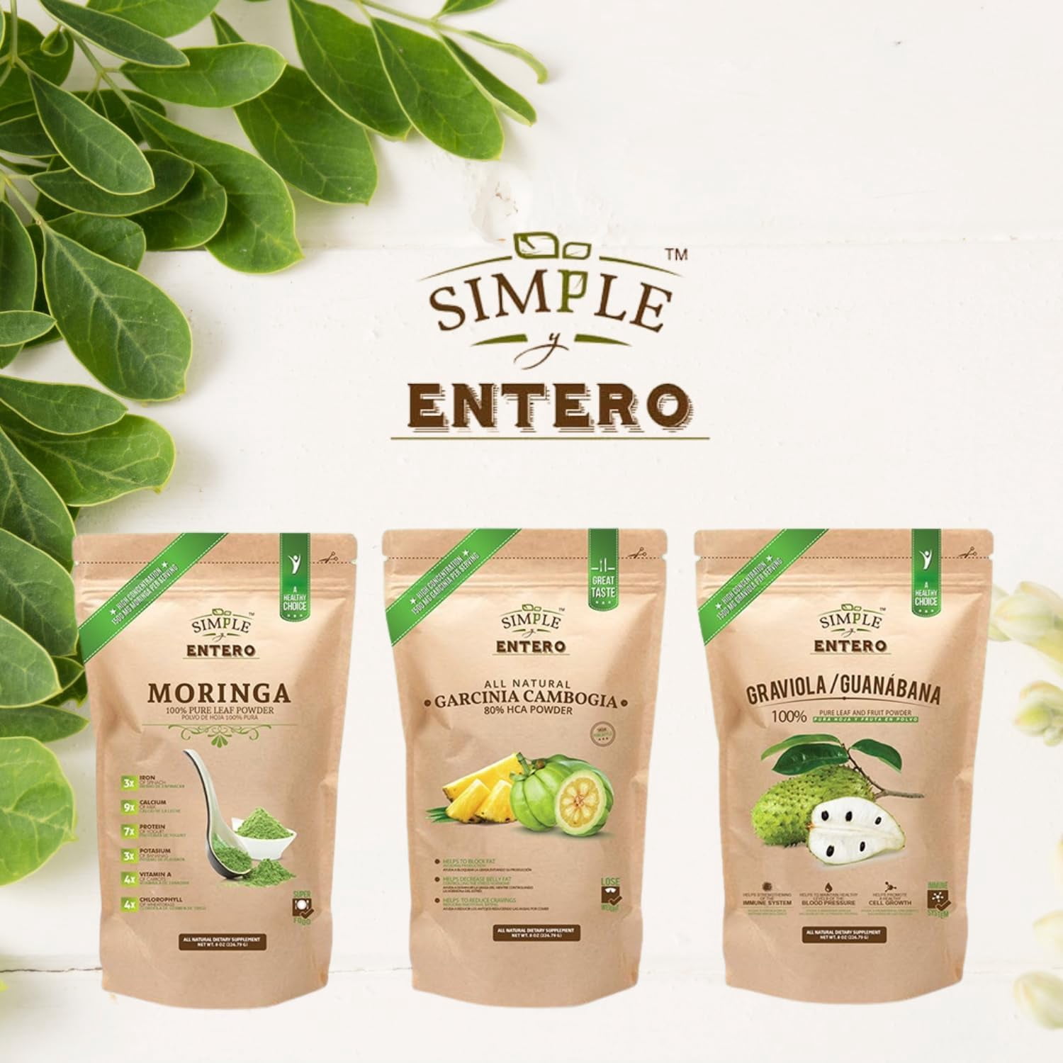 (2 pack) Simple Y Entero Graviola and Guanabana with 100% Leaf Powder, Boosts Your Immune System, 8 oz Bag