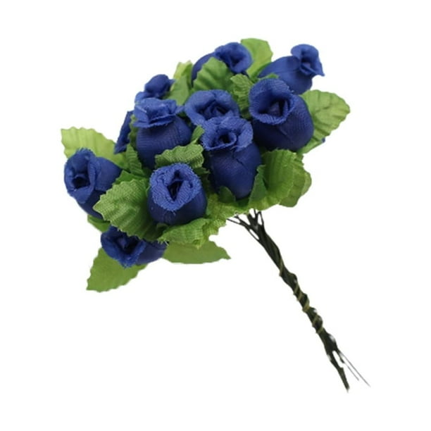 Matsuzay Cabezas de flores artificiales rosas Mini ramo hogar boda DIY presente falso decoración arreglo suministros Kits de decoración para fiestas Azul oscuro