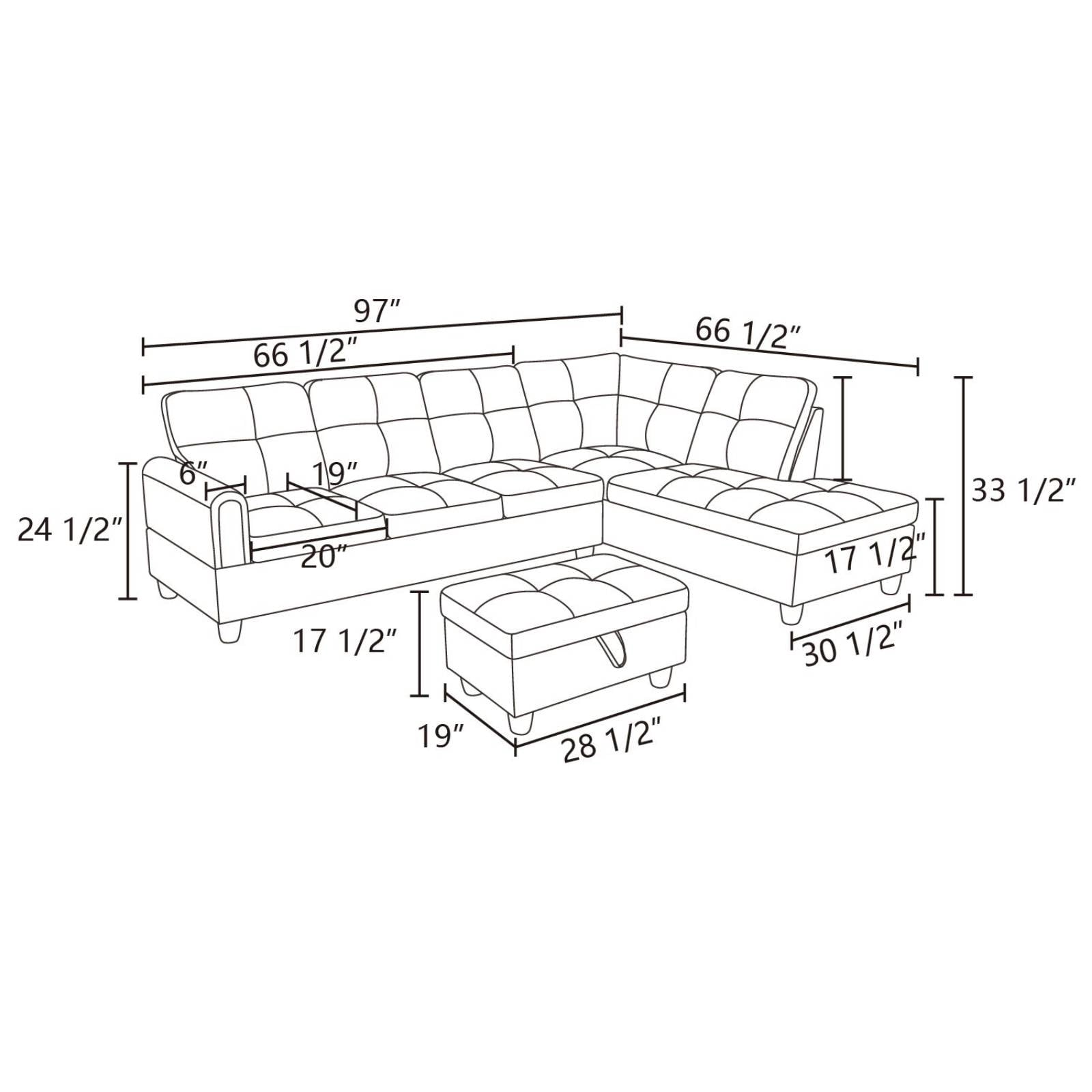 97" L Shape Couches, Sectional Couch with Storage Ottoman,Modular Sofa with Chaise for Living Room, Apartment Office, Dark Grey