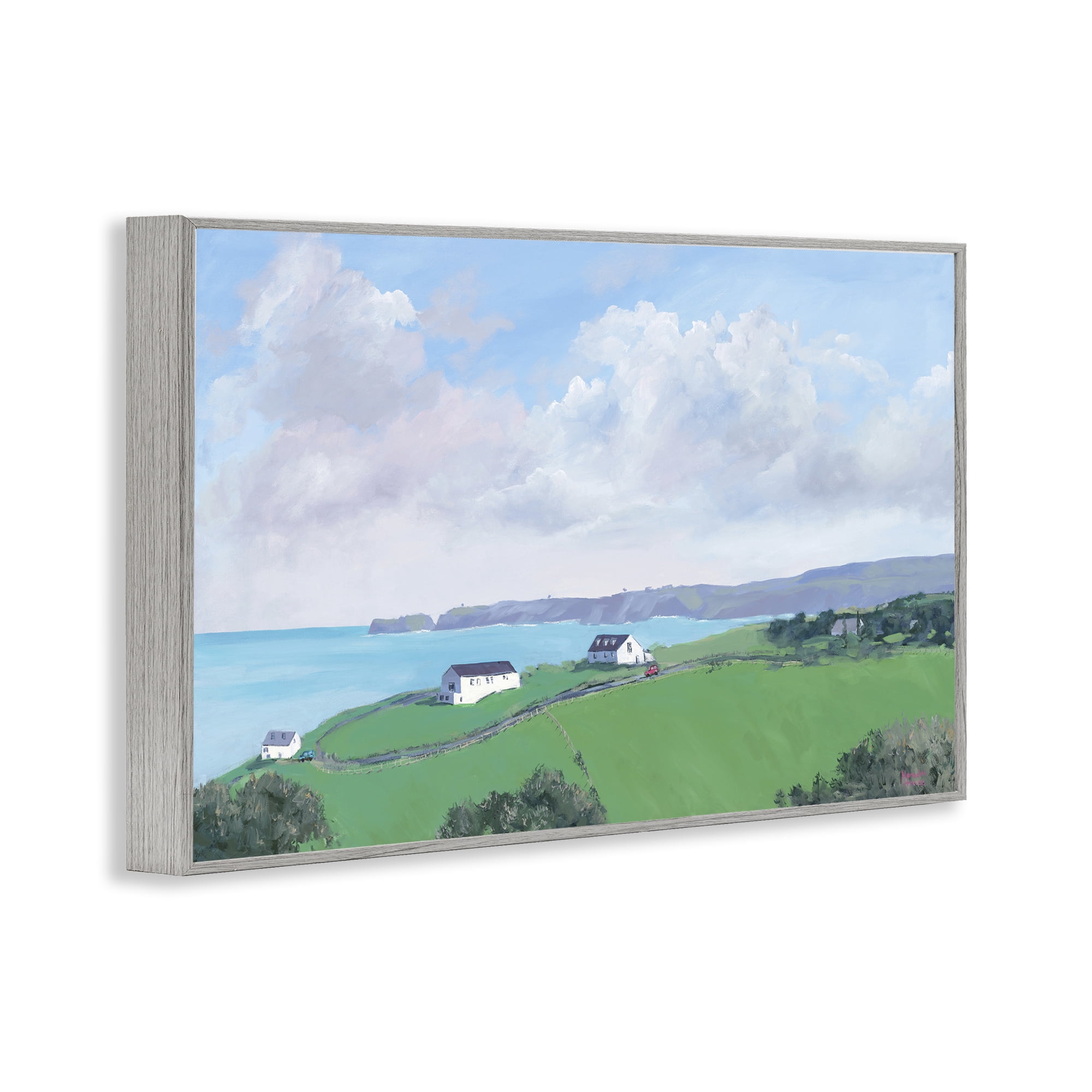 Stupell Industries Coastal Farm Houses Landscape Painting Gray Framed Art Print Wall Art, 18 x 12