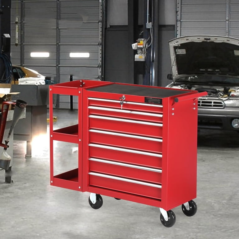 Ktaxon 7-Drawer Rolling Tool Chest with Side Shelves, Tool Storage