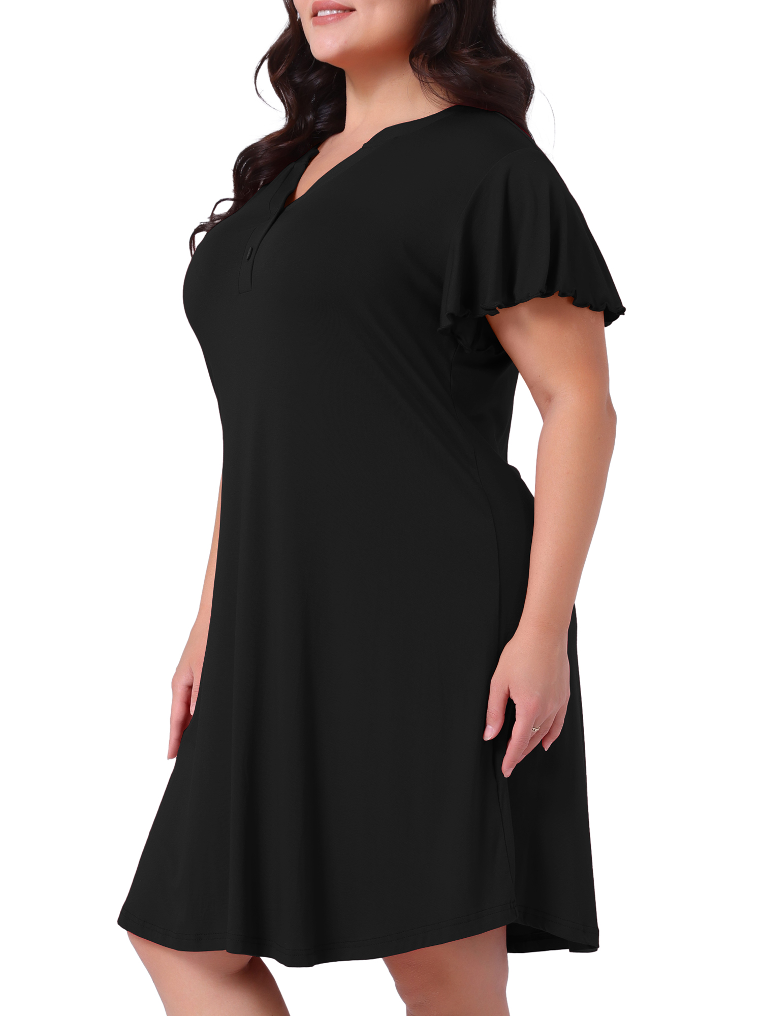 DARING DIVA Women's Plus Size V Neck Ruffle Short Sleeve Nightgowns 4X Black
