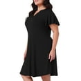 thumbnail image 2 of DARING DIVA Women's Plus Size V Neck Ruffle Short Sleeve Nightgowns 2X Black, 2 of 5
