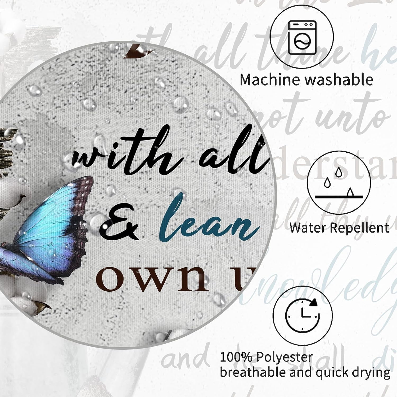 Rustic Farmhouse Shower Curtain,Bible Verse Inspirational Quotes Country Farm Bath Curtains,Grey Vintage Waterproof Fabric Bathroom Decor Set with Hooks-60"W x 72"L (Pack of 1)
