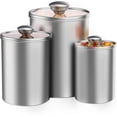 thumbnail image 1 of Canister Sets for Kitchen Counter, 3-Piece Stainless Steel Food Storage Container with Clear Glass Lids for Coffee Tea Nuts Sugar Flour, 1 of 5