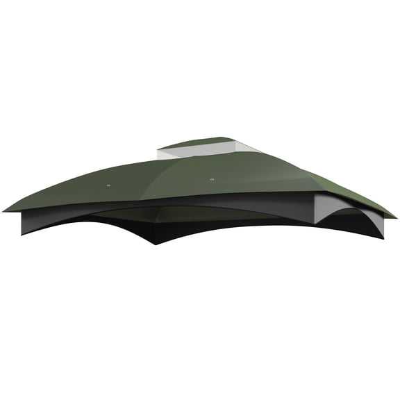 Outsunny Replacement Gazebo Canopy Cover 10 x 12 Green Double Tier Drainage Holes Outdoor Comfort