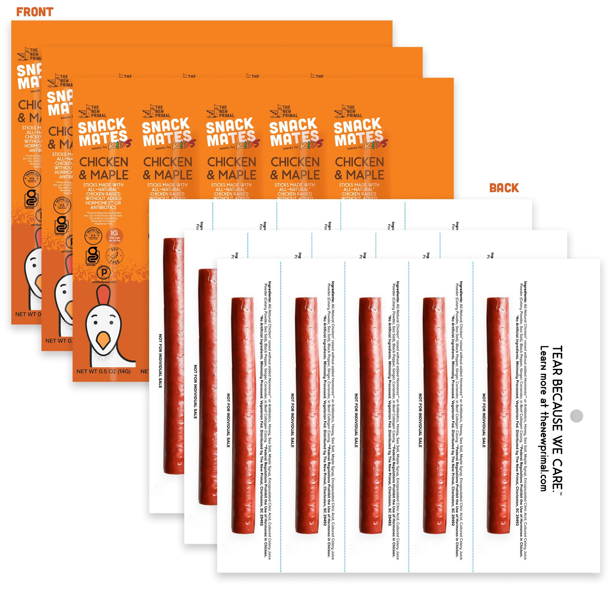 The New Primal Snack Mates Chicken & Maple Mini Meat Sticks, 15 Count - 0.5 oz Sticks