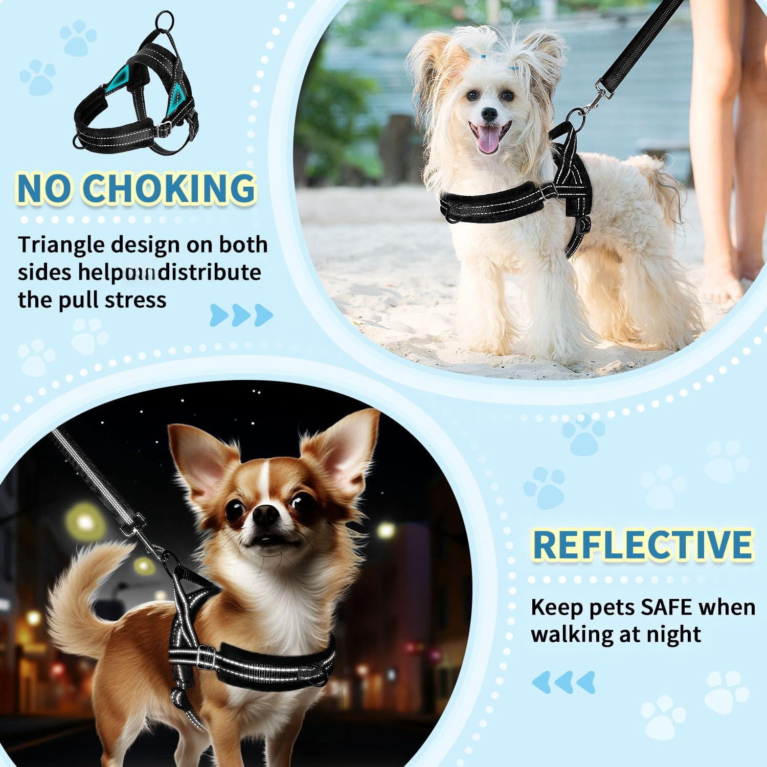No Pull Small Dog Harness And Leash Set  Puppy Soft Vest Neck & Chest Adjustable Reflective Lightweight Anti-twist Pet Lead Combo For Medium Dogs (black Xs)