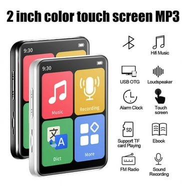 Mini Portable MP3 Player Bluetooth Small Music Player Touch Screen Sports Music Player Built in 32G Card-White