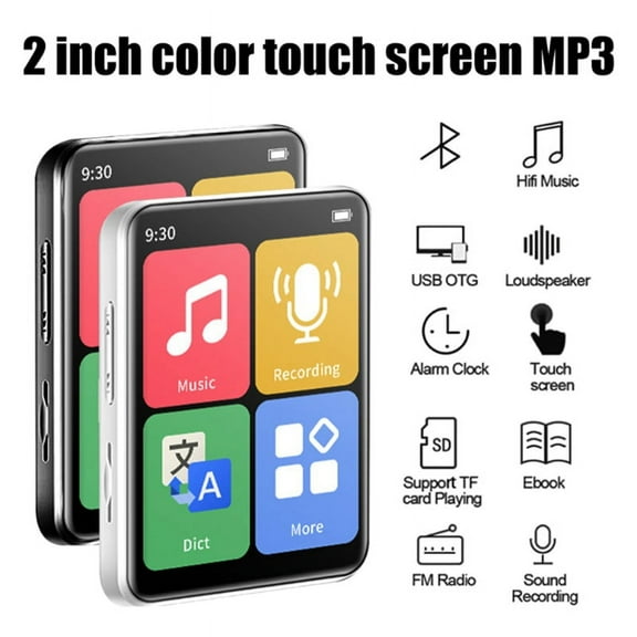 Mini Portable MP3 Player Bluetooth Small Music Player Touch Screen Sports Music Player Built in 32G Card-White