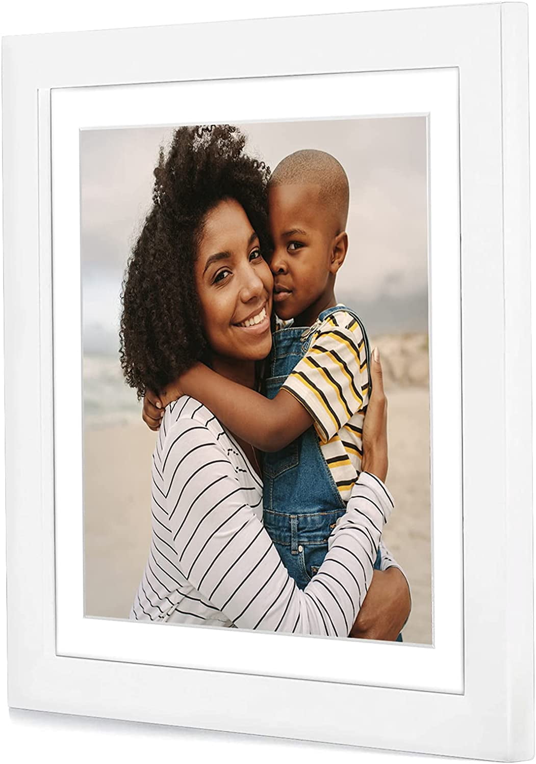 Americanflat 12x12 Picture Frame in White - Displays 8x8 With Mat and 12x12 Without Mat - Composite Wood with Shatter Resistant Glass - Horizontal and Vertical Formats for Wall