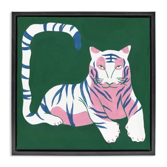 Stupell Industries Modern Tiger with Curved Tail Animals Painting Black Floater Framed Canvas Art Print Wall Art, 18 x 18