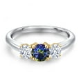 thumbnail image 3 of Gem Stone King 925 Silver and 10K Yellow Gold Blue Mystic Topaz and White Zirconia Engagement Ring for Women | 1.00 Cttw | Round 5MM | Gemstone November Birthstone | Size 5, 3 of 6