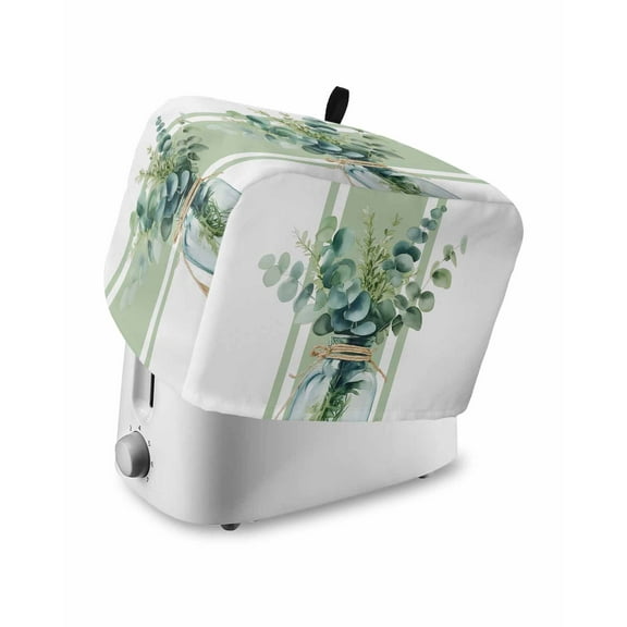Fsddascl Sage Green Eucalyptus Leaves Small Toaster Cover 2 Slice, Kitchen Appliance Covers, Farmhouse Stripe Botanical Toaster Oven Cover with Loop, Bread Machine Cover Polyester Dust Cover