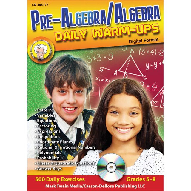 Mark Twain Algebra/Pre-Algebra Workbook for Grades 5-8, Includes Math Exercises with Answers, Daily Warm-Ups CD-ROM and More, Middle School Math Workbook