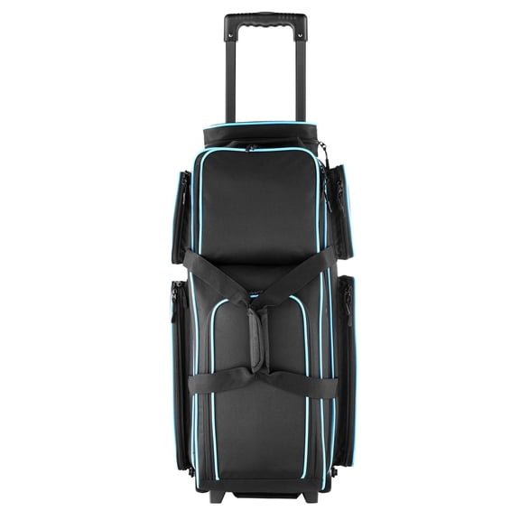 3 Ball Bowling Bag with Wheels, Double Roller Bowling Bag with Separate Shoe Compartment, Large Capacity Main Section for Balls, Accessories Pocket, Mesh Top Pocket, Durable Oxford Fabric