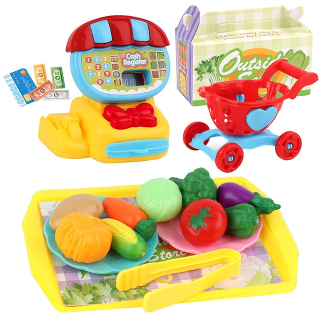 Yellow Diy Pretend Game Set Mini Supermarket Cash Register Toy For Childrens Kids