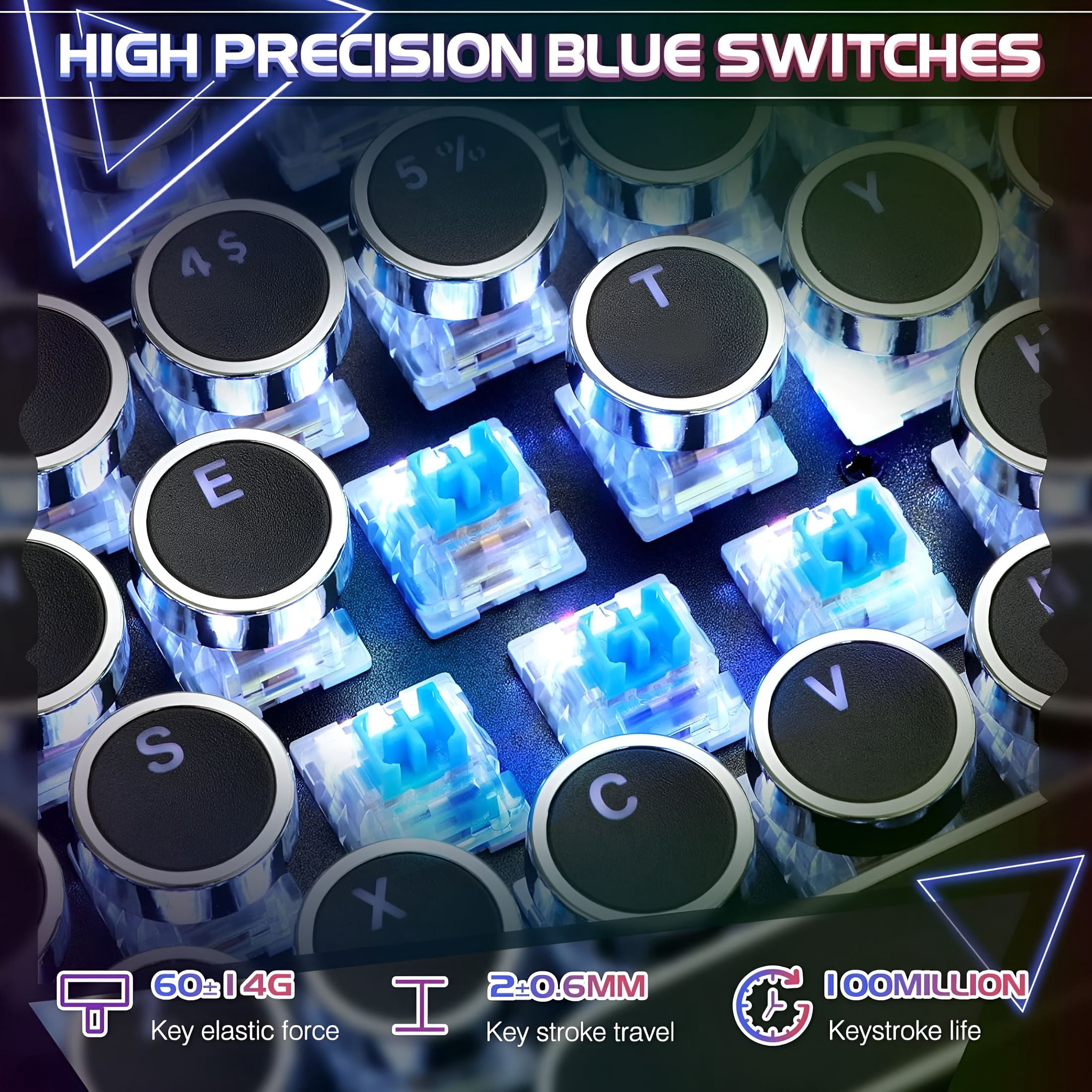 GJX Typewriter Style Mechanical Gaming Keyboard RGB Backlit Wired with Blue Switch Retro Round Keycap 104 Keys Keyboard